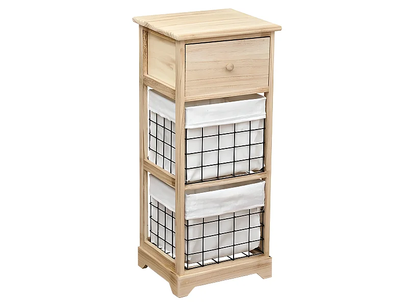 Chiffonnier bois 1 tiroir 2 paniers naturel