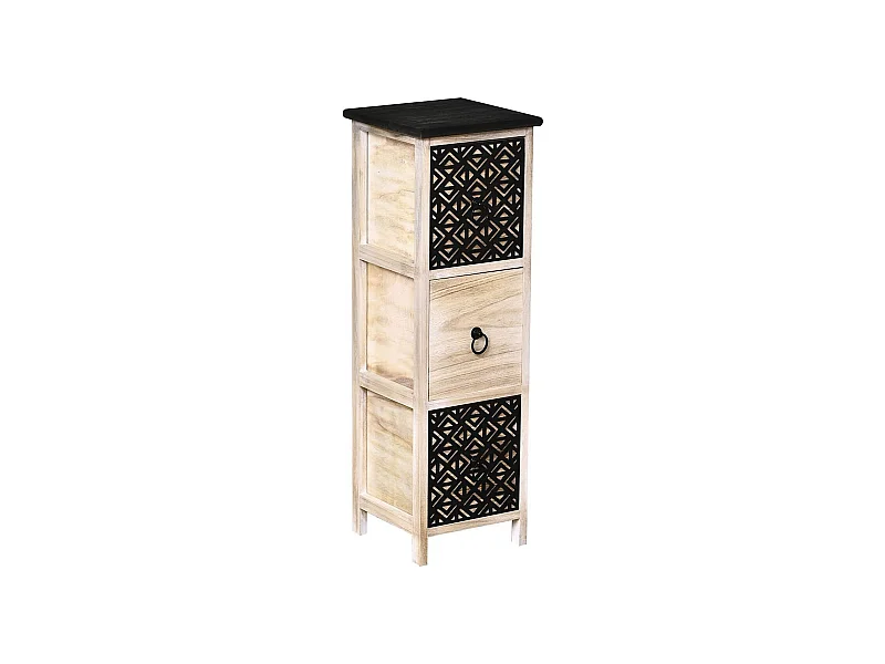 Meuble de rangement en Bois naturel et Noir avec 3 Tiroirs H 82 cm