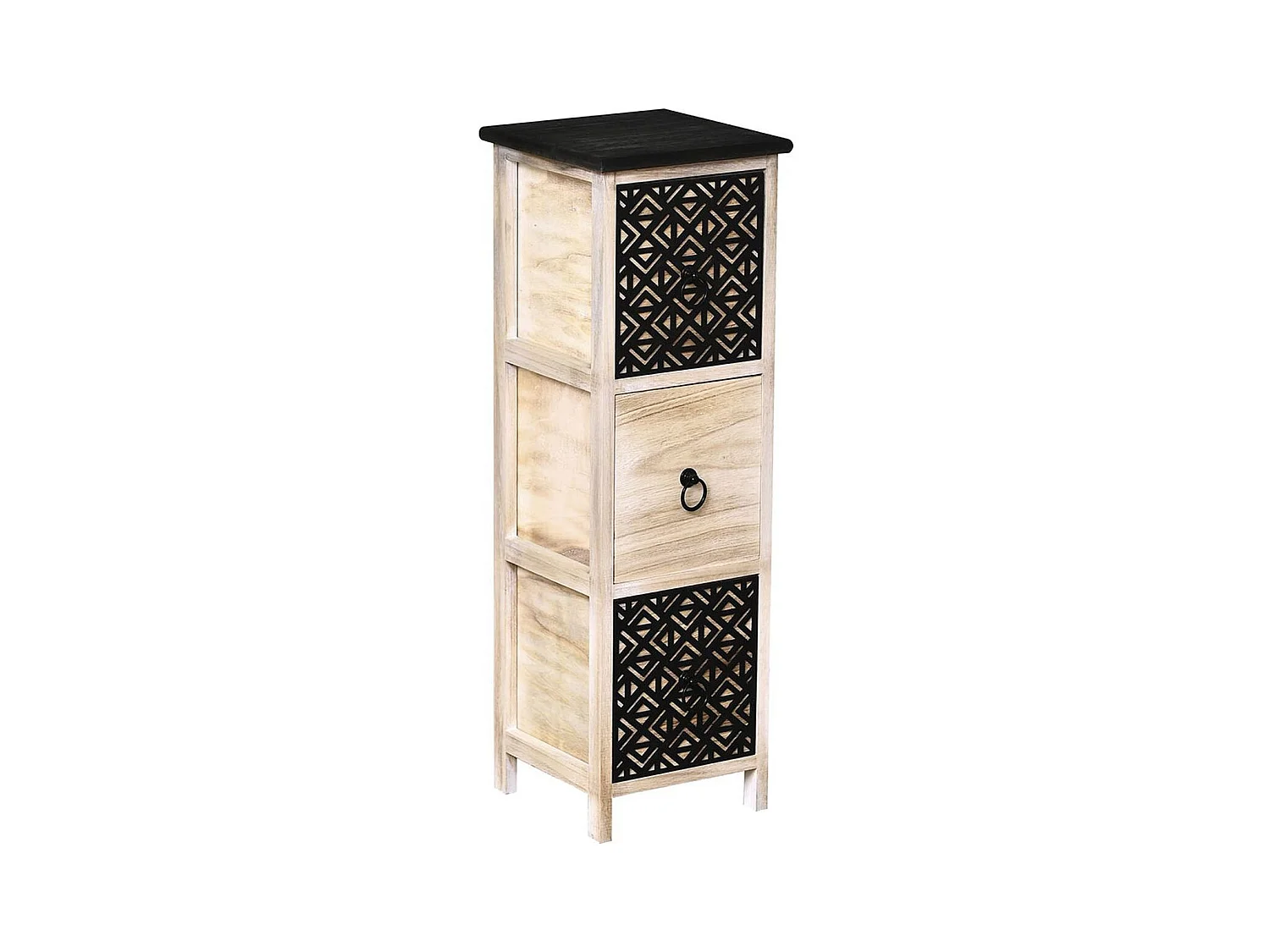Meuble de rangement en Bois naturel et Noir avec 3 Tiroirs H 82 cm