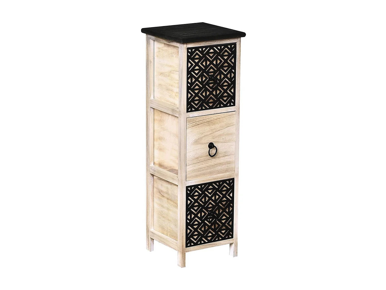 Meuble de rangement en Bois naturel et Noir avec 3 Tiroirs H 82 cm