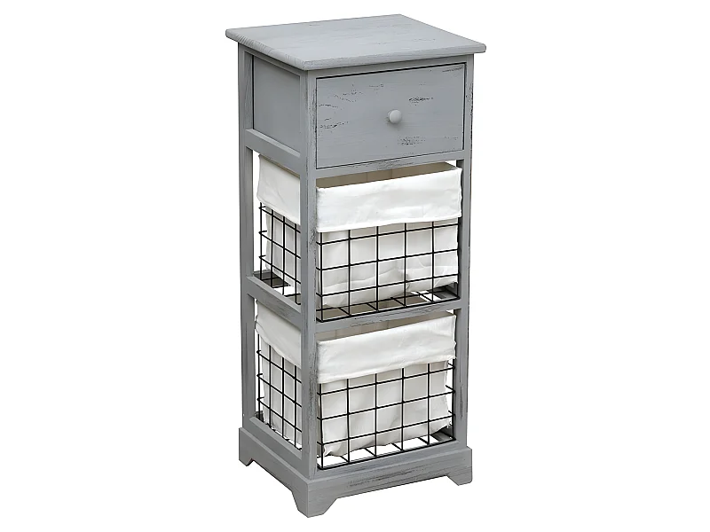 Chiffonnier bois 1 tiroir 2 paniers gris