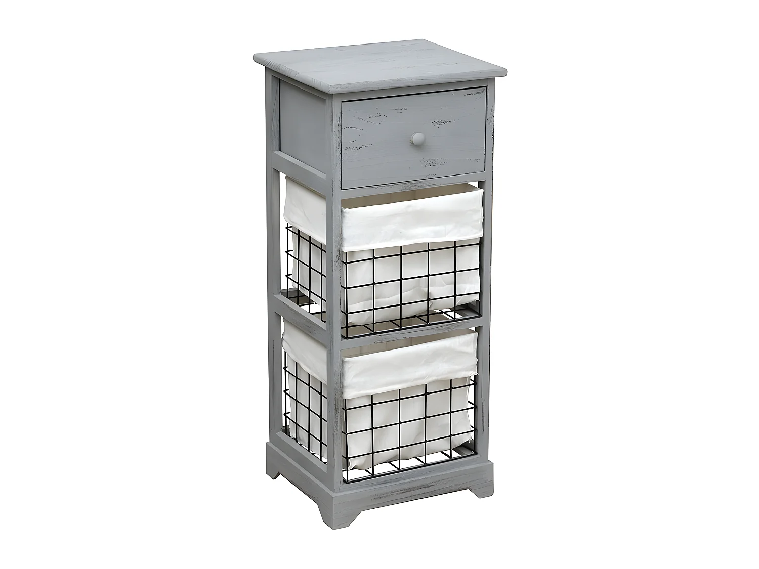 Chiffonnier bois 1 tiroir 2 paniers gris