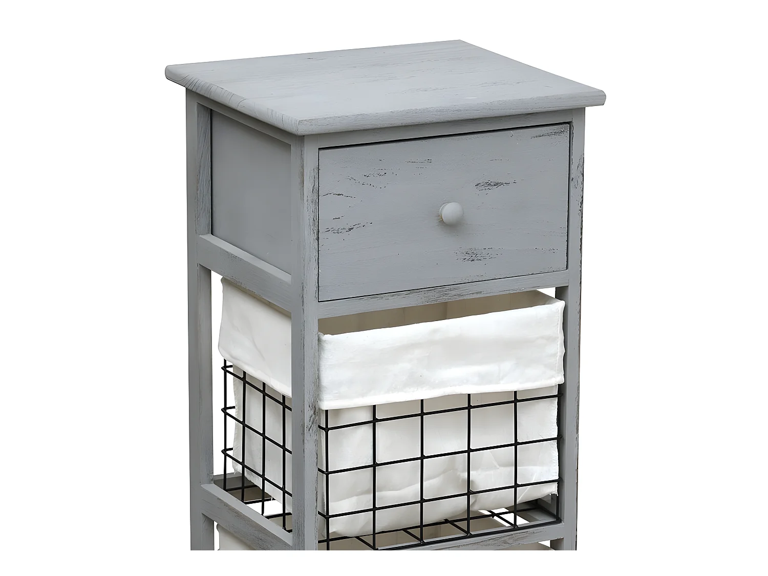 Chiffonnier bois 1 tiroir 2 paniers gris