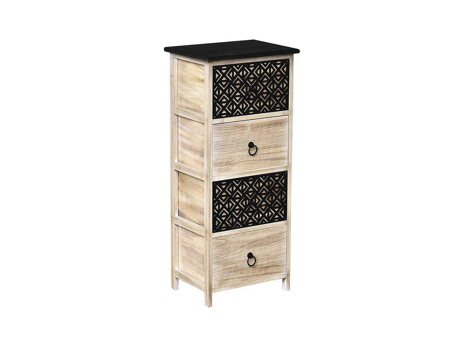 Meuble de rangement en Bois naturel et Noir avec 4 Tiroirs  H 86 cm