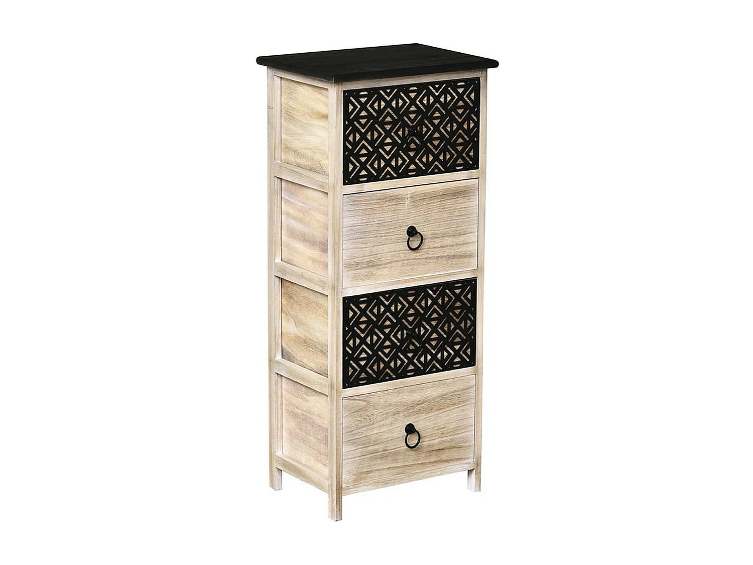 Meuble de rangement en Bois naturel et Noir avec 4 Tiroirs  H 86 cm