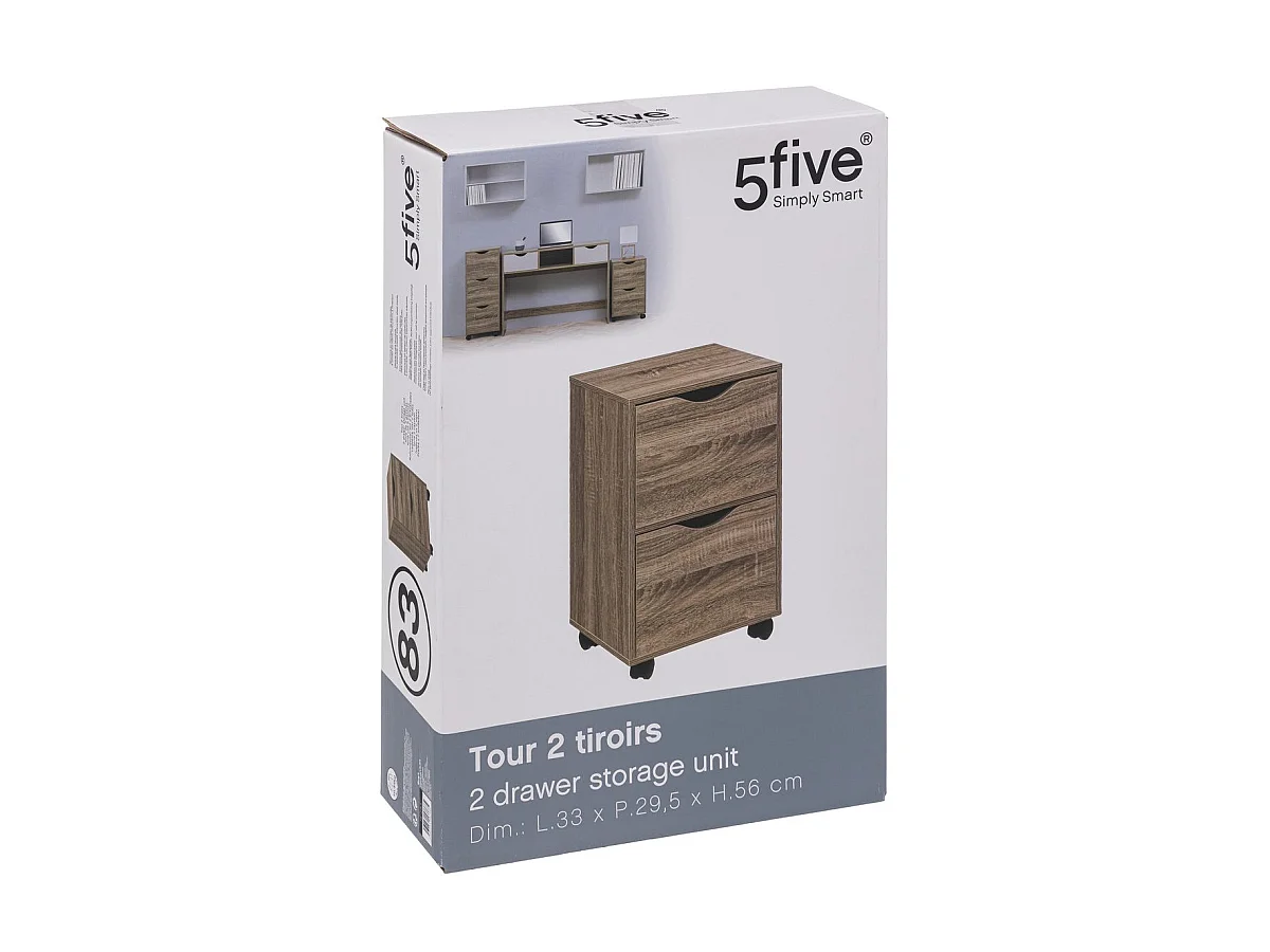 Tour de Rangement "2 Tiroirs" 56cm Naturel