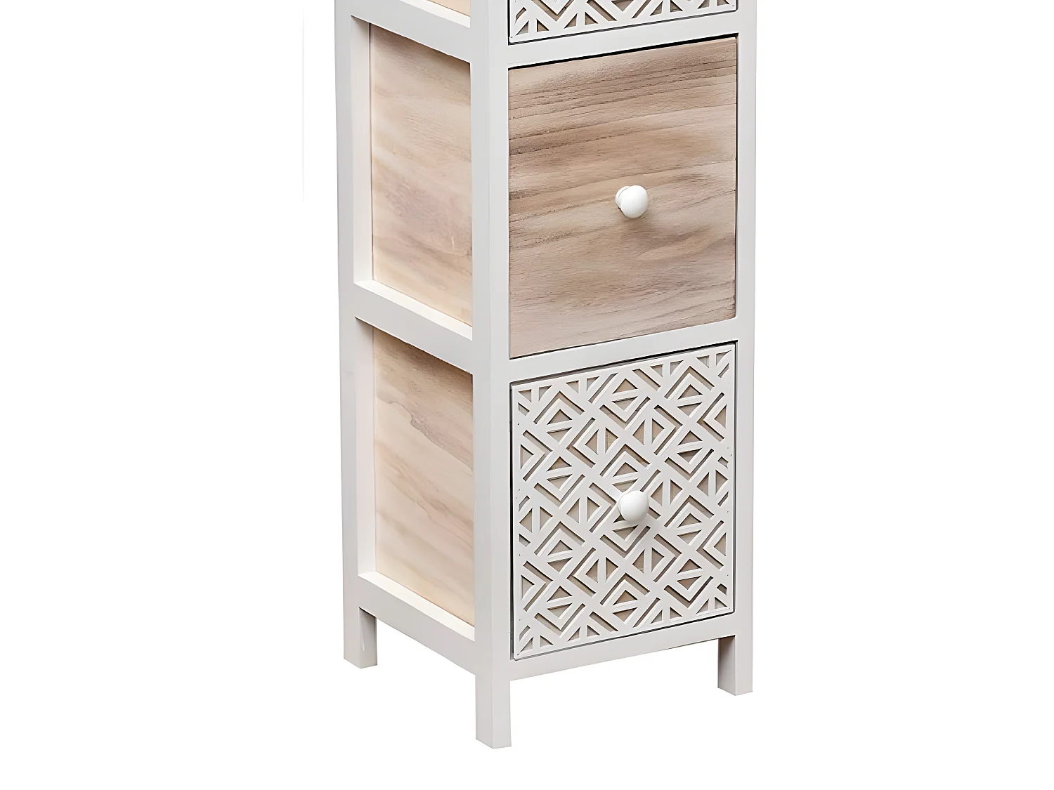 Meuble carré 3 tiroirs Séri bois blanc et décor