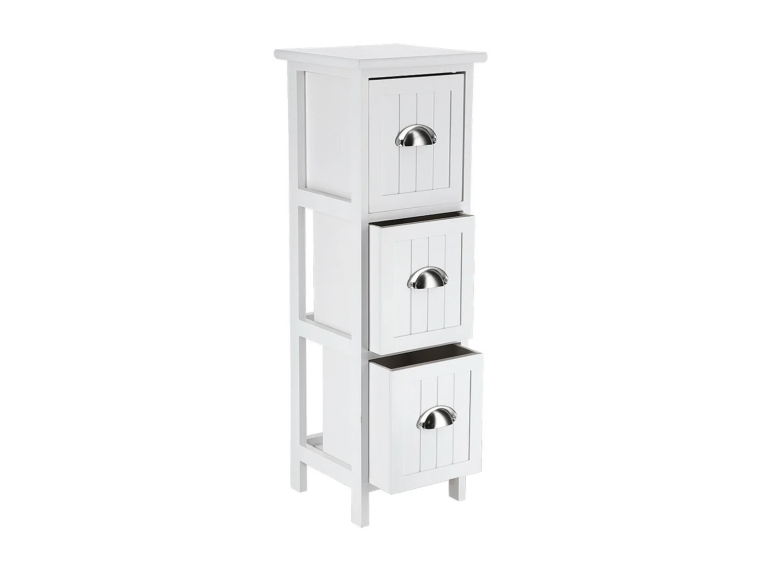 Meuble de rangement en Bois Blanc avec 3 Tiroirs poignées en métal H 77 cm