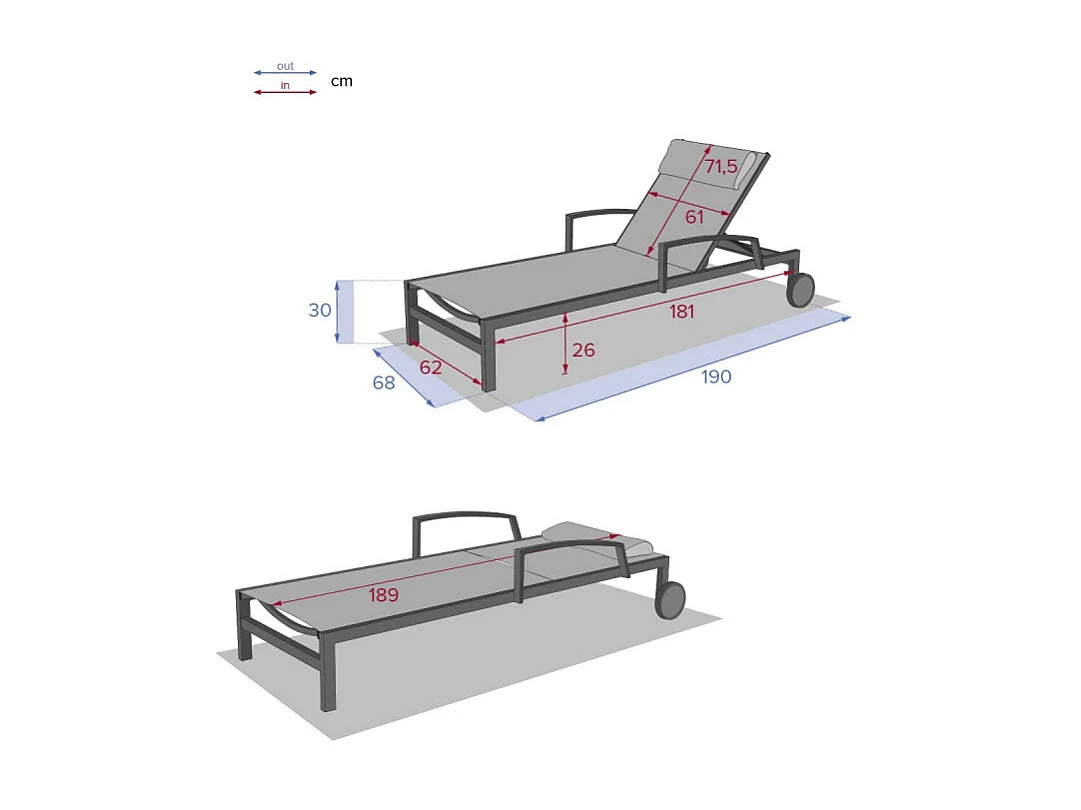 Transat Ocala inclinable bleu canard/graphite Hespéride