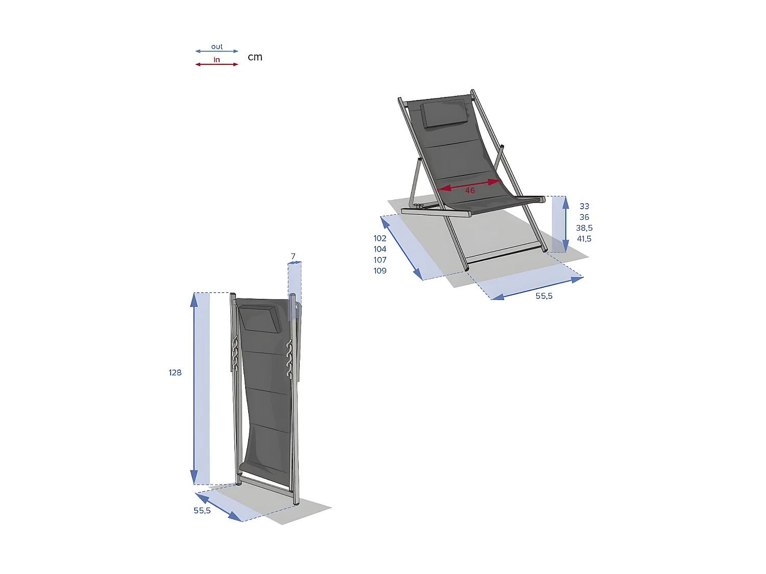 Chilienne inclinable Honolulu gris ardoise Hespéride