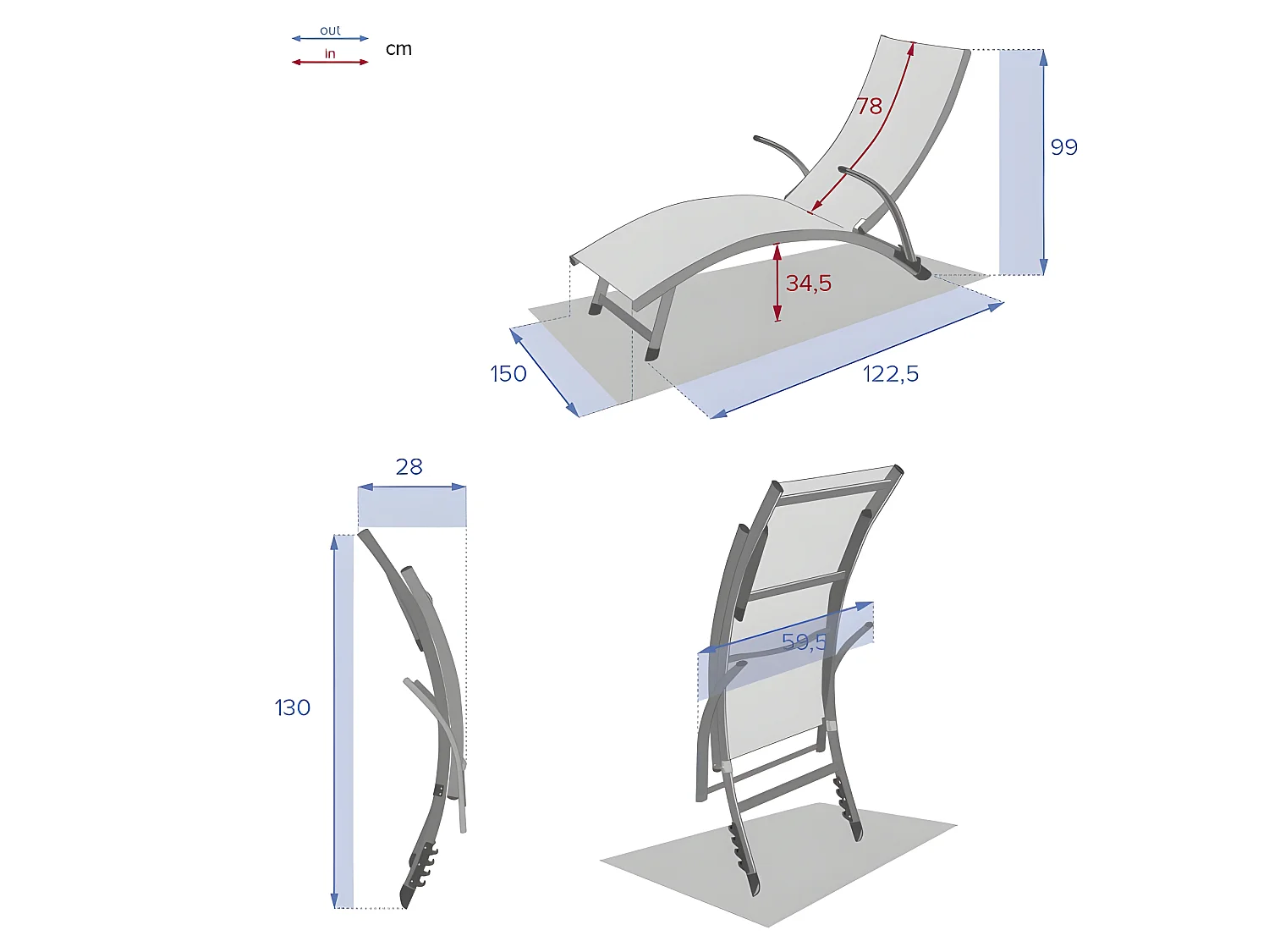 Transat Samba pliable et empilable bordeaux Hespéride - Bordeaux