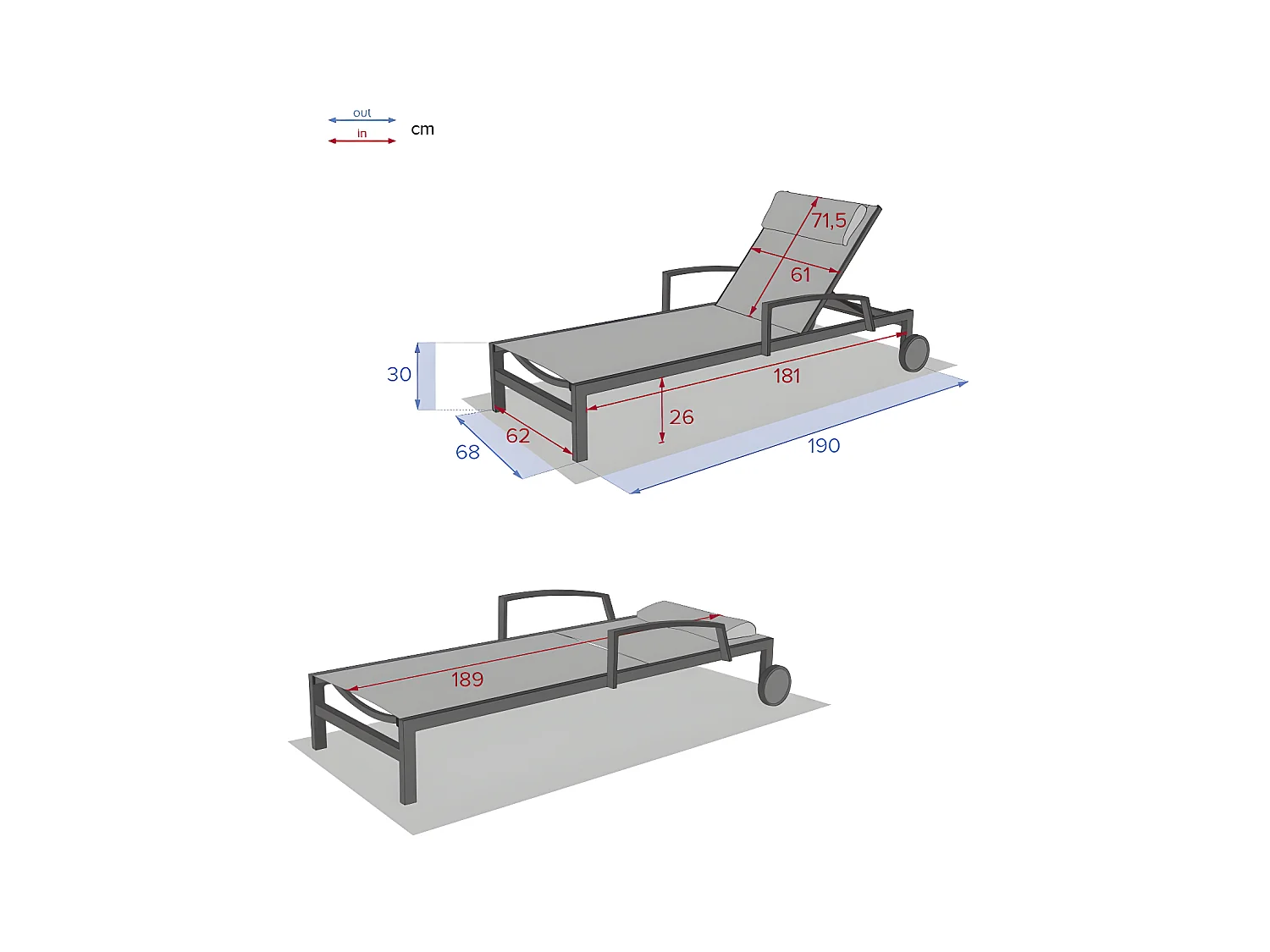 Transat Ocala inclinable anthracite/graphite Hespéride