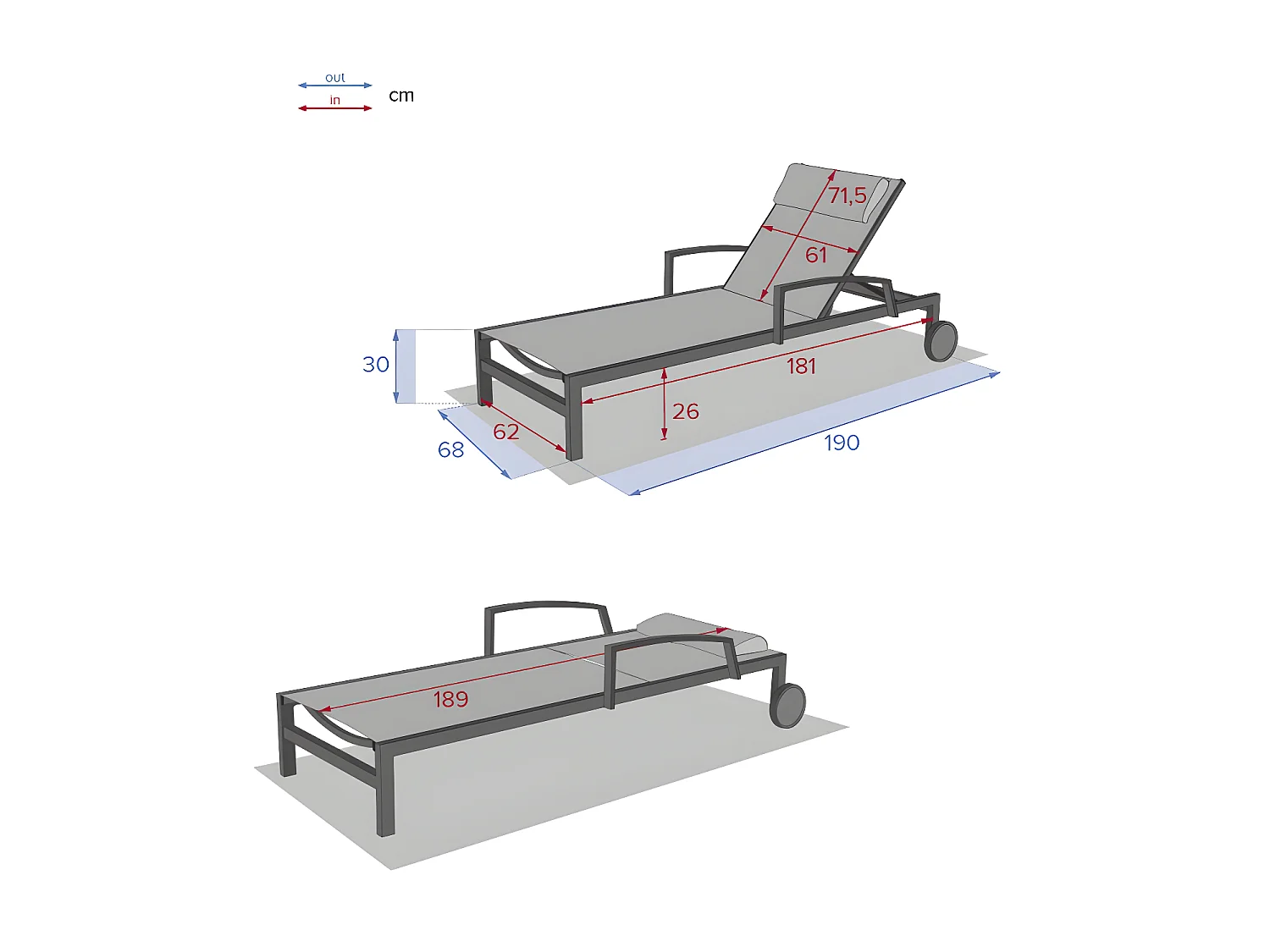 Transat Ocala inclinable anthracite/graphite Hespéride