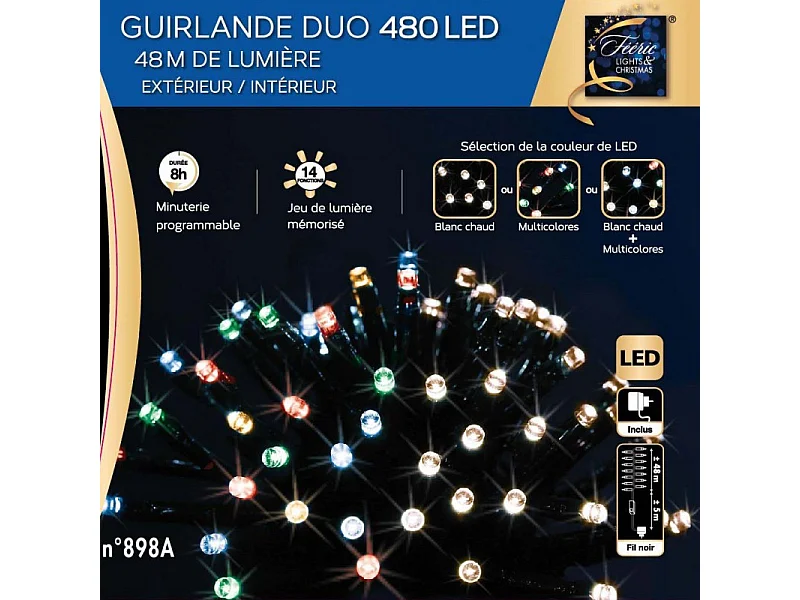 Guirlande extérieur 480 LED multicolores/blanc chaud programmable