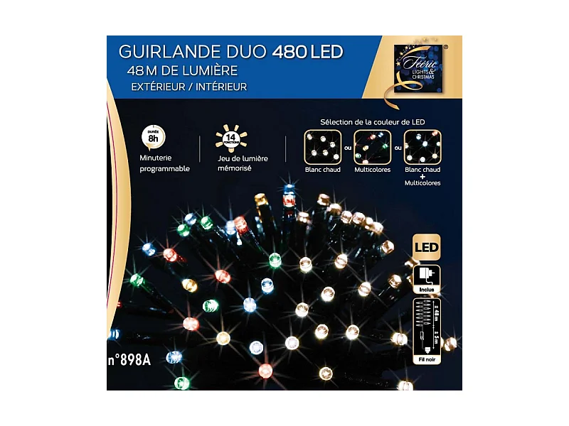 Guirlande extérieur 480 LED multicolores/blanc chaud programmable