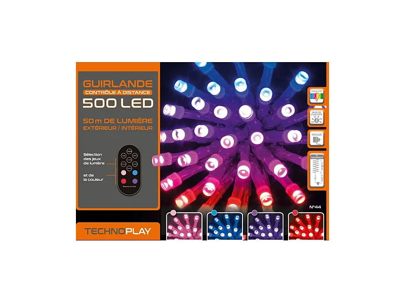 Guirlande contrôle à distance 500 LED 50 mètres variation de couleurs