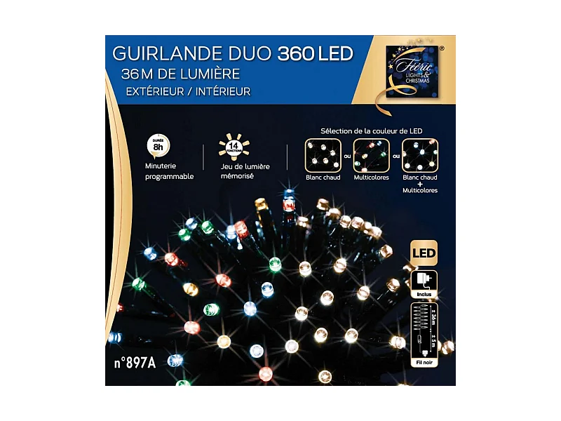Guirlande extérieur 360 LED multicolores/blanc chaud programmable