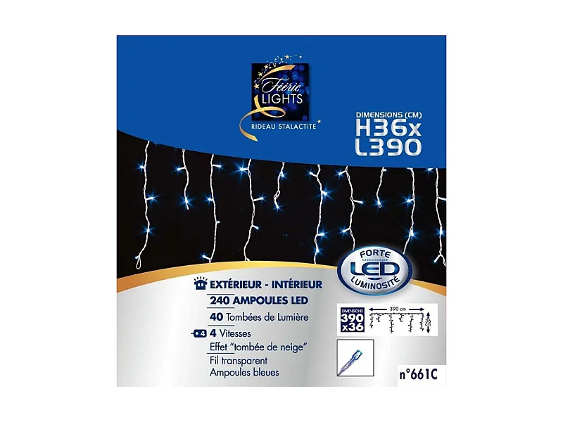 Guirlande 240 LED tombée de neige bleu fil transparent