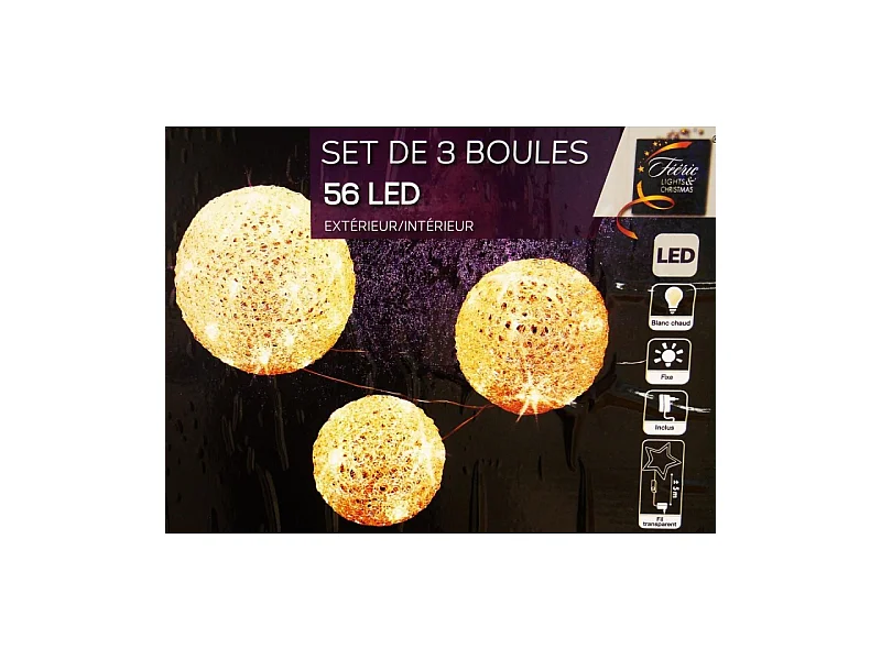 Lot 3 boules 56 LED blanc chaud
