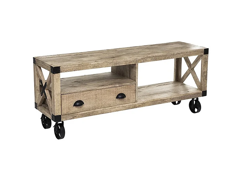 Meuble TV 1 Tiroir en Bois "Silas" 140cm Beige