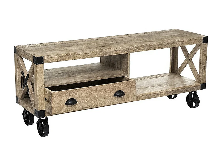 Meuble TV 1 Tiroir en Bois "Silas" 140cm Beige