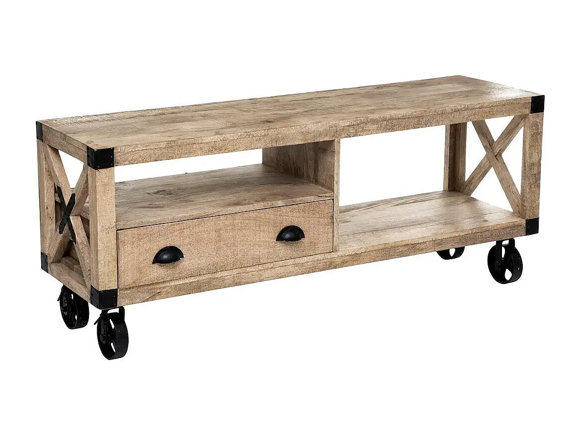 Meuble TV 1 Tiroir en Bois "Silas" 140cm Beige