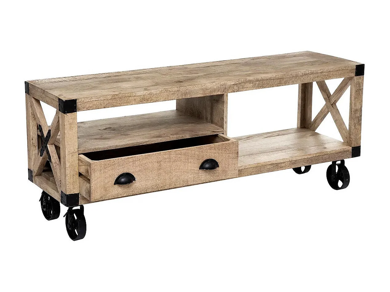 Meuble TV 1 Tiroir en Bois "Silas" 140cm Beige