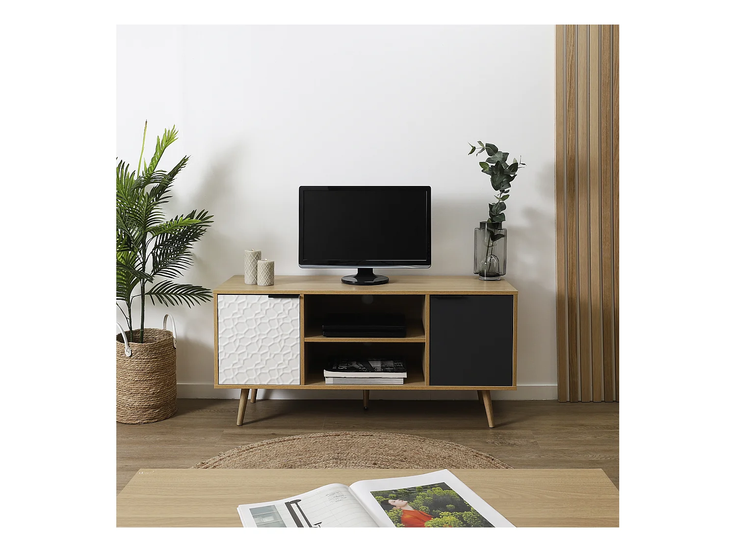 Meuble Tv Sven Blanc, Gris, Marron