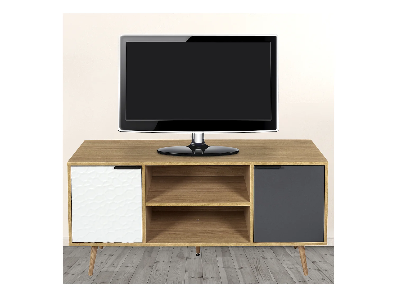 Meuble Tv Sven Blanc, Gris, Marron