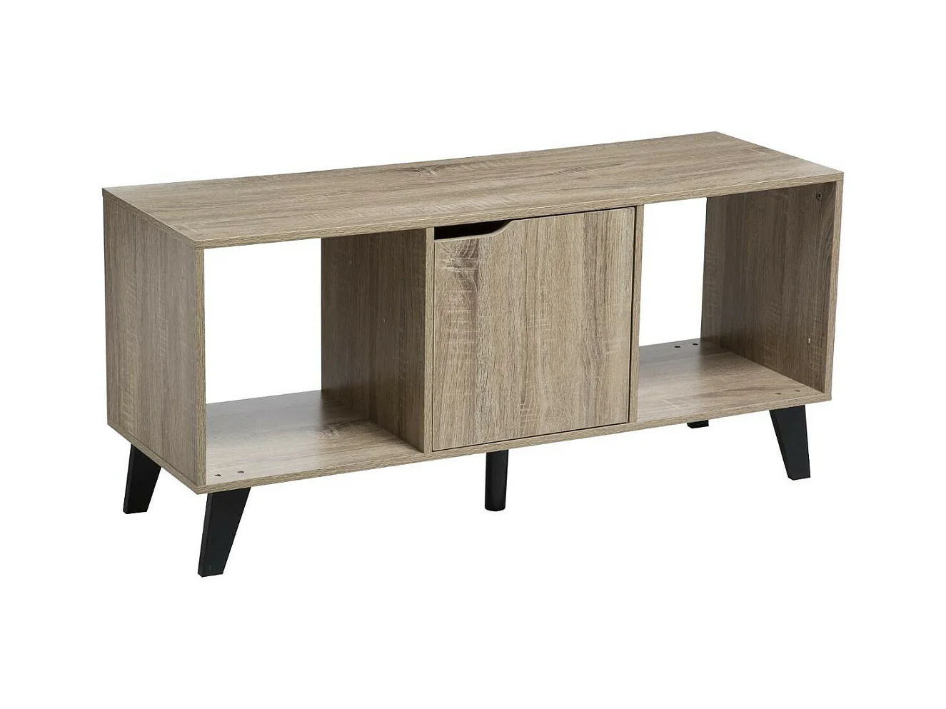 Meuble TV "1 Porte & 2 Niches" 100cm Naturel