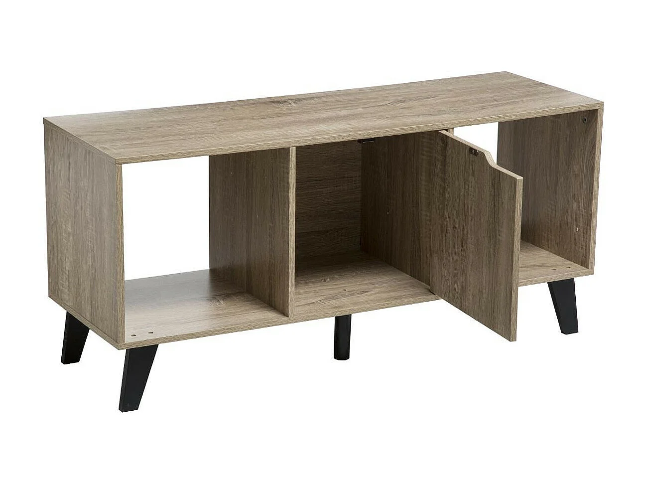 Meuble TV "1 Porte & 2 Niches" 100cm Naturel