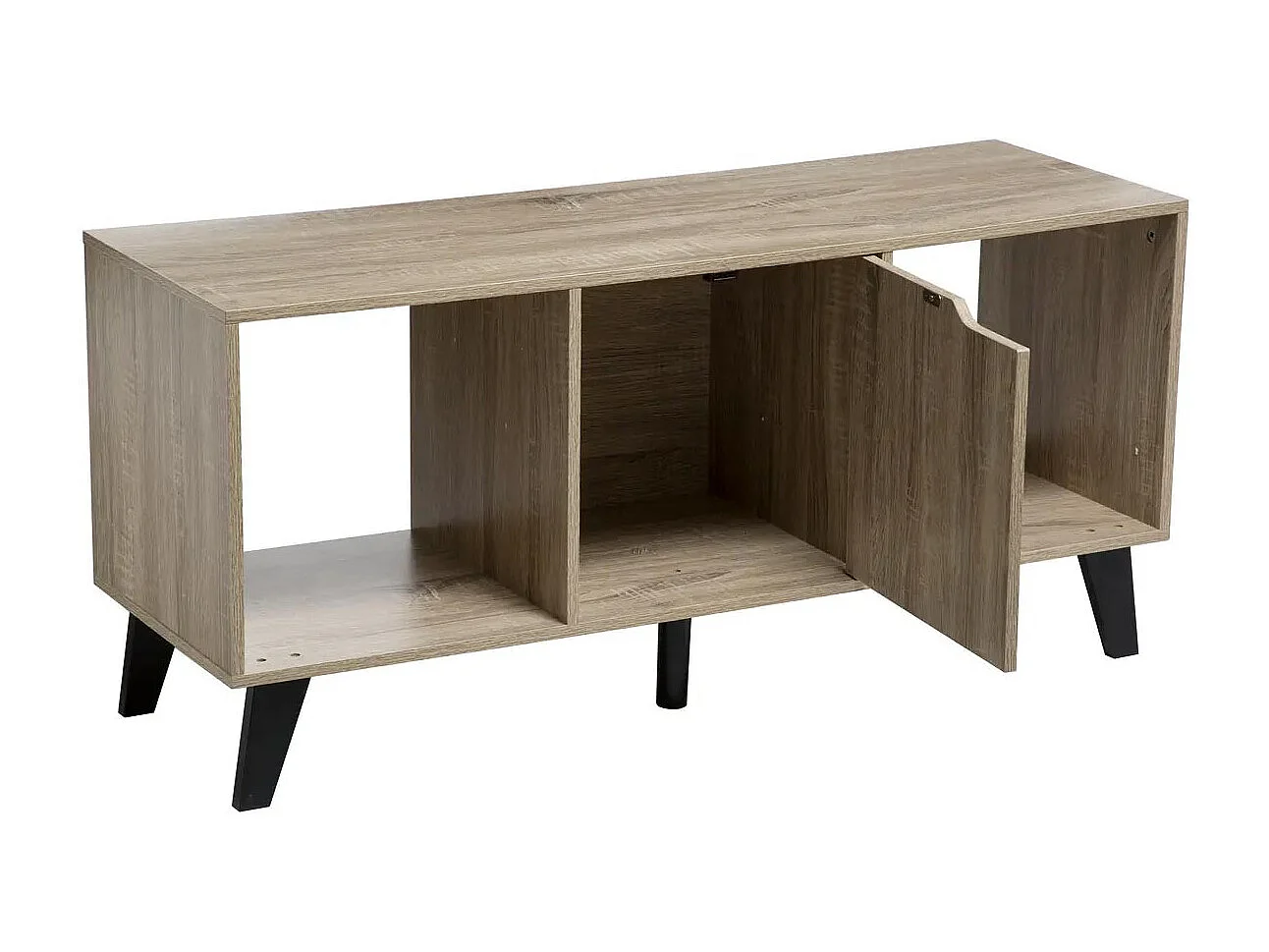 Meuble TV "1 Porte & 2 Niches" 100cm Naturel