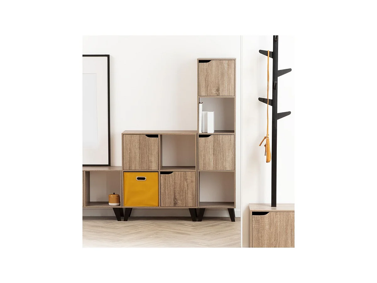 Meuble TV "1 Porte & 2 Niches" 100cm Naturel