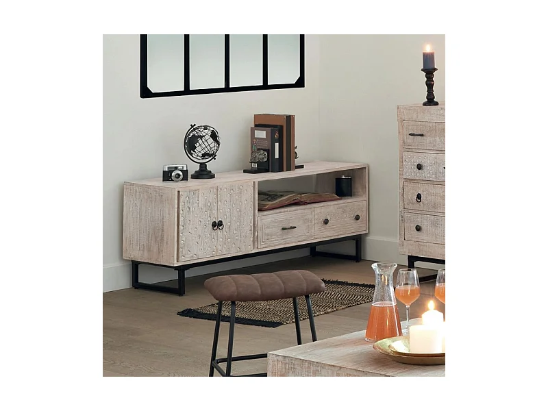 Meuble TV 2 Portes & 2 Tiroirs "Ajay" 140cm Beige