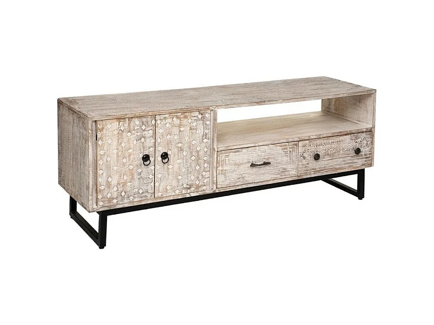 Meuble TV 2 Portes & 2 Tiroirs "Ajay" 140cm Beige