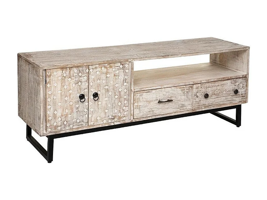 Meuble TV 2 Portes & 2 Tiroirs "Ajay" 140cm Beige