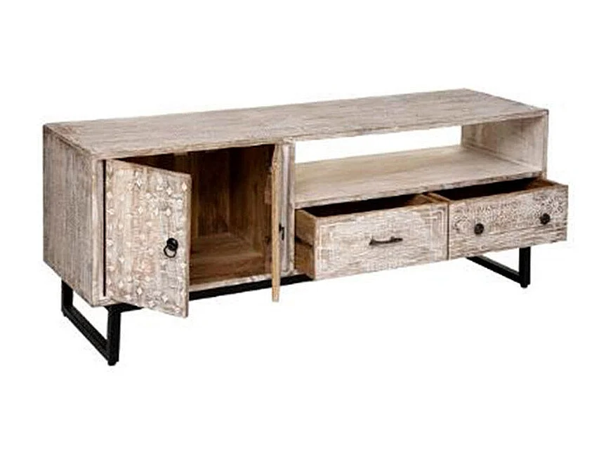 Meuble TV 2 Portes & 2 Tiroirs "Ajay" 140cm Beige