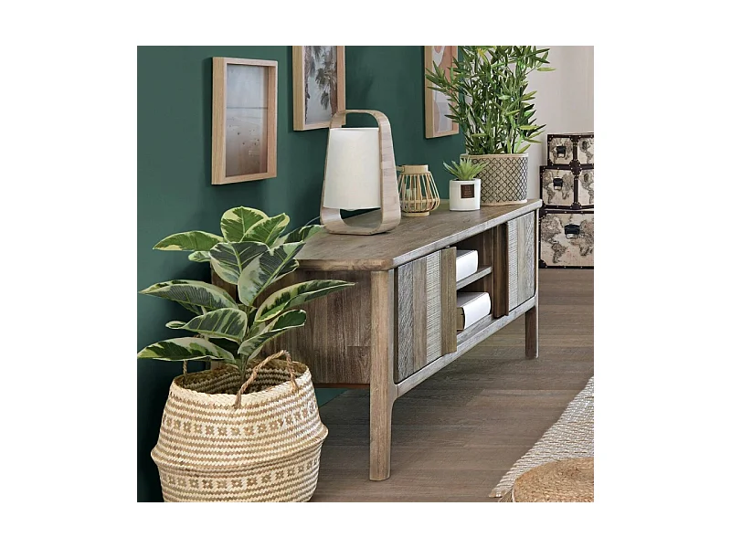 Meuble TV 2 Portes en Bois "Banila" 150cm Naturel