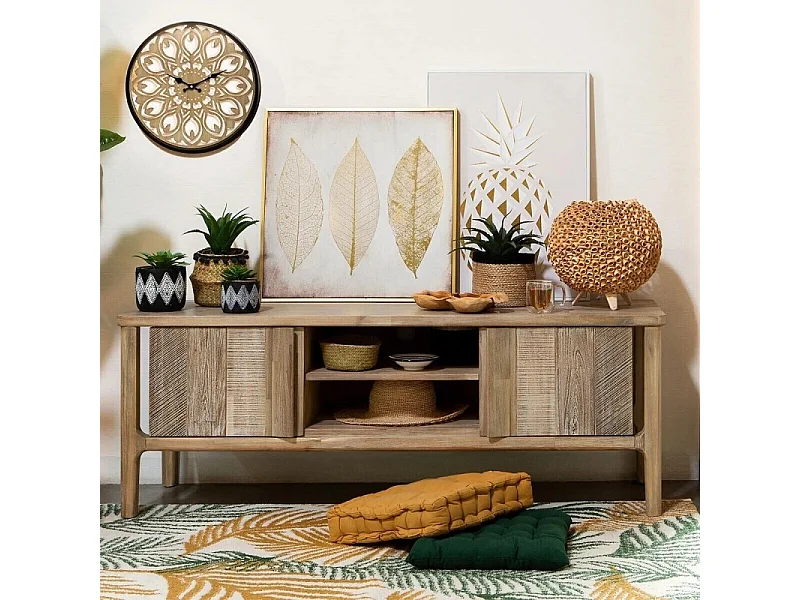 Meuble TV 2 Portes en Bois "Banila" 150cm Naturel