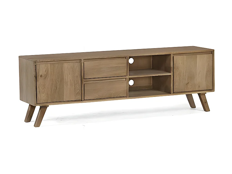 Meuble TV 180 cm bois 2 tiroirs 2 portes 2 niches Classic