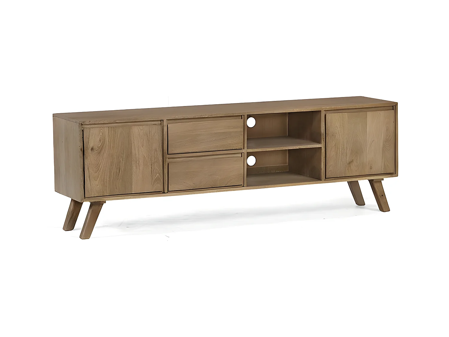 Meuble TV 180 cm bois 2 tiroirs 2 portes 2 niches Classic