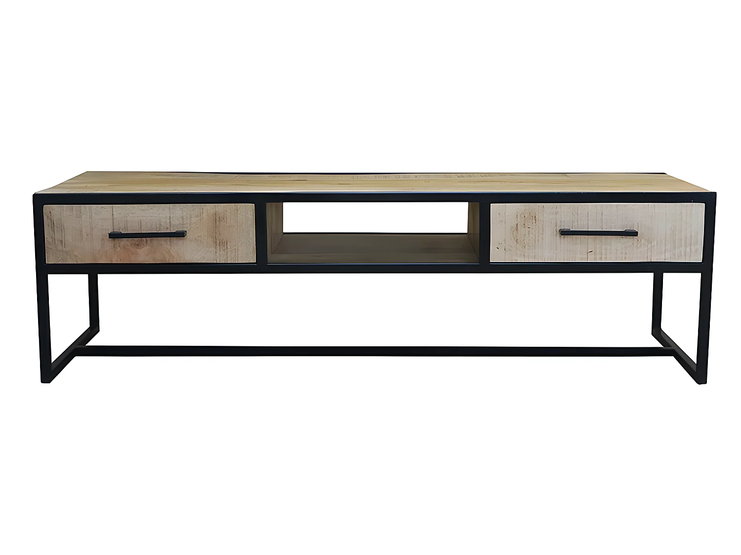 Meuble TV 2 tiroirs 1 niche bois de manguier et métal