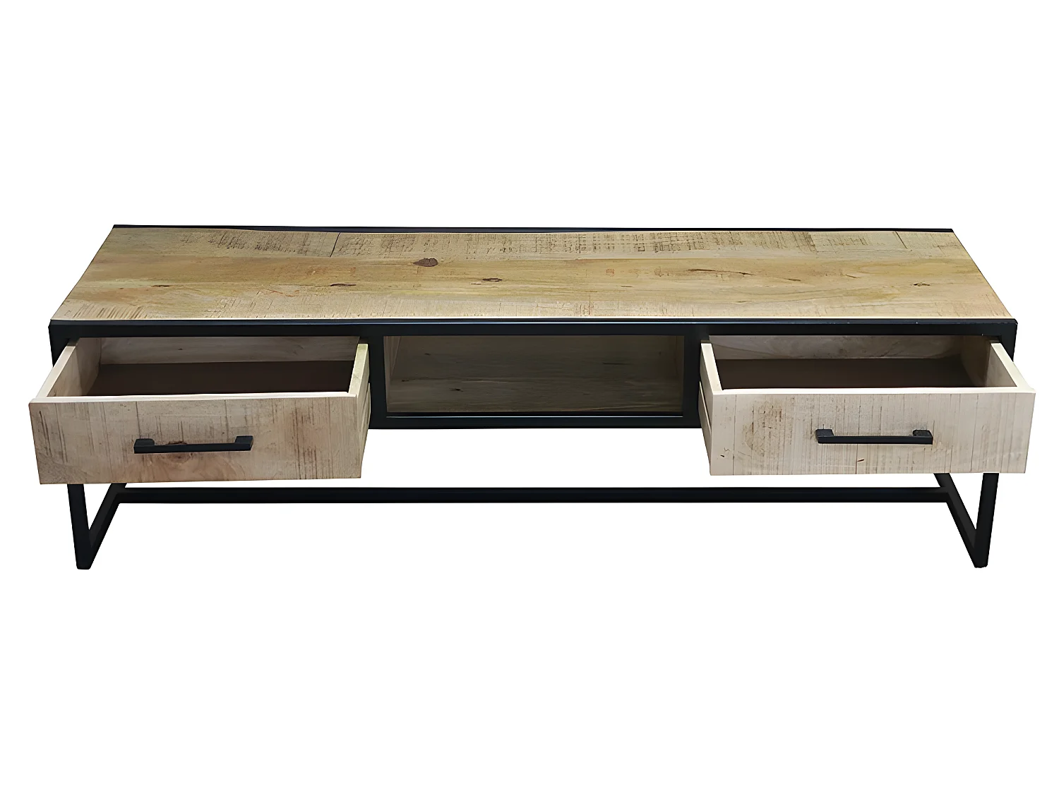 Meuble TV 2 tiroirs 1 niche bois de manguier et métal