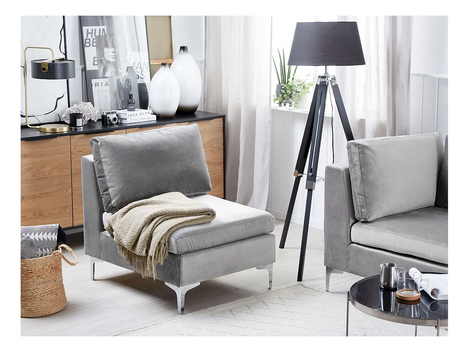 Sesselmodul EVJA Samtstoff Grau