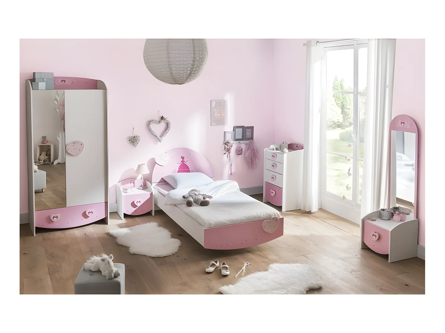 Commode enfant coiffeuse Anastasia blanche et rose