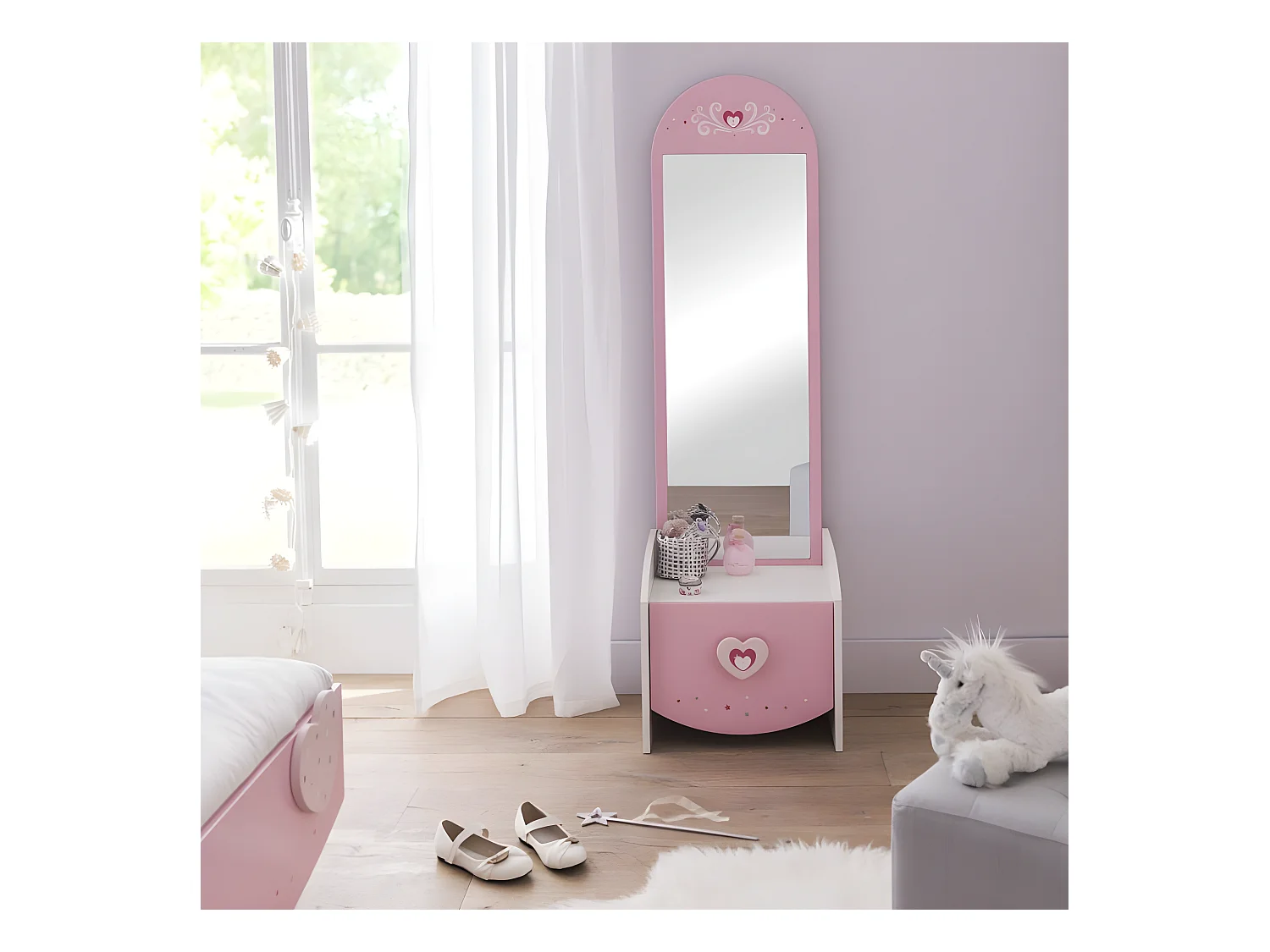 Commode enfant coiffeuse Anastasia blanche et rose