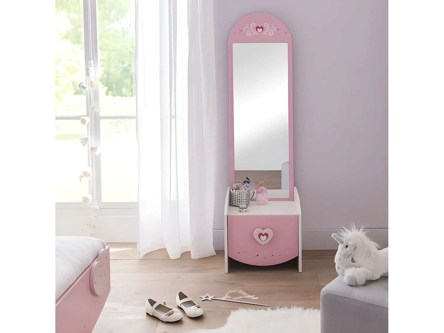 Commode enfant coiffeuse Anastasia blanche et rose
