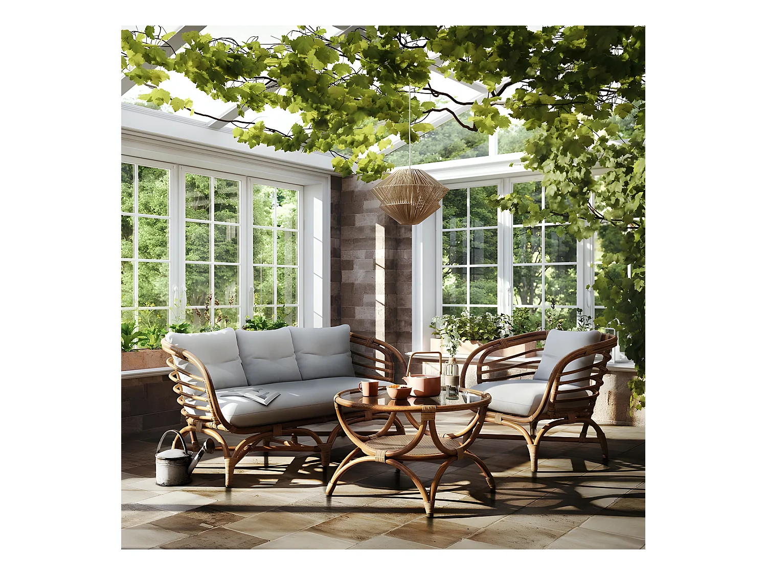 Canapé 2 Places en Rotin "Farah" 143cm Naturel