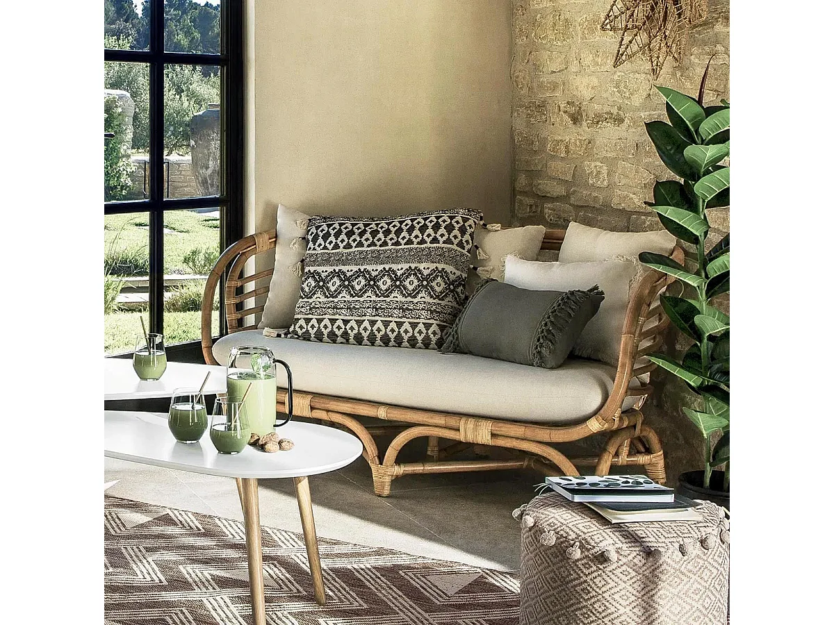 Canapé 2 Places en Rotin "Farah" 143cm Naturel