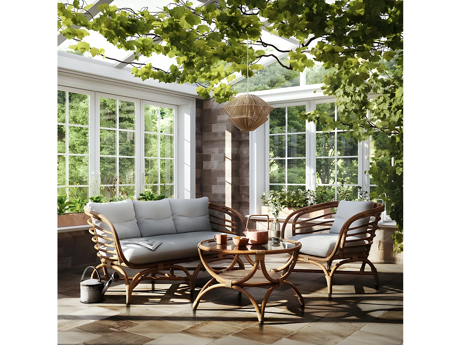 Canapé 2 Places en Rotin "Farah" 143cm Naturel